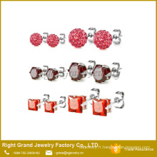 6mm inox 316L acier inoxydable Shamballa rouge Boucles d’oreilles clous d’oreilles Zircon cubique